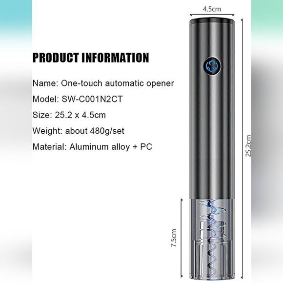 One-Touch Automatic Electric Wine Opener Aluminum Stainless Steel - Picture 7 of 16
